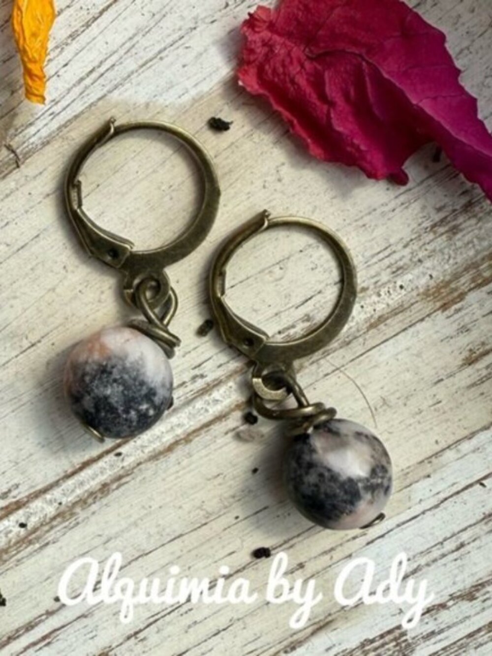 Rhodonite + simple spheres dangle earrings